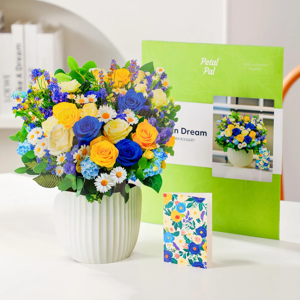 Cerulean-Dream-paper-pop-up-bouquet-of-blue-and-gold-roses-—-PetalPal