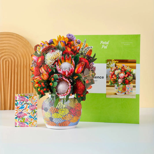 Illawarra Essence Australian native paper pop-up bouquet of proteas and banksia — PetalPal